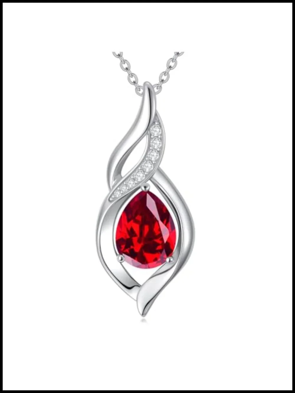 Sterling Silver Ruby Teardrop Birthstone Necklace for Women